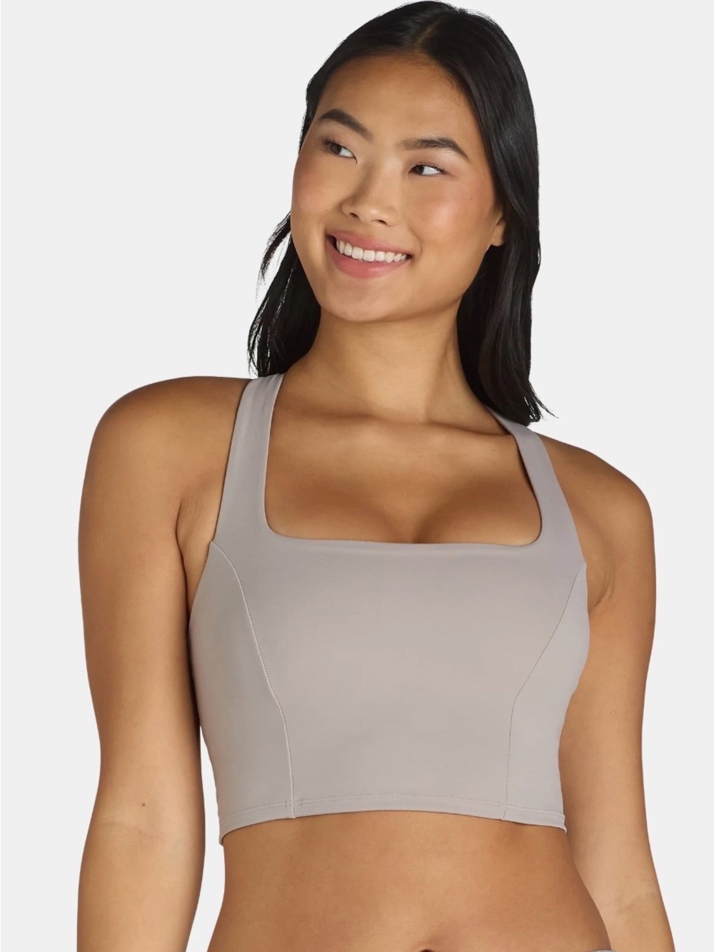 Avia Taupe Medium Support Square Neck Keyhole Back Racerback Design Sports Bra